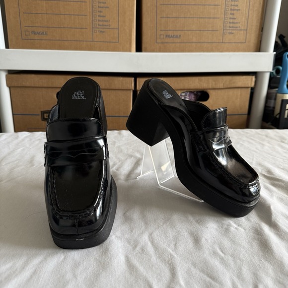 wild fable Shoes - Y2K Chunky Block Platform Black Faux Leather Penny Loafers Womens 6.5 Academia